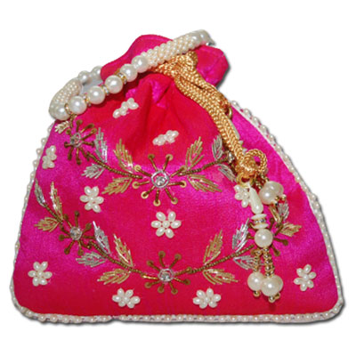 "Designer Beads Potli (Pink color)-12022-001 - Click here to View more details about this Product